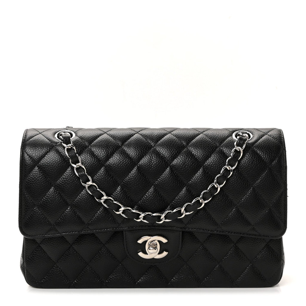 Caviar Quilted Medium Double Flap Black