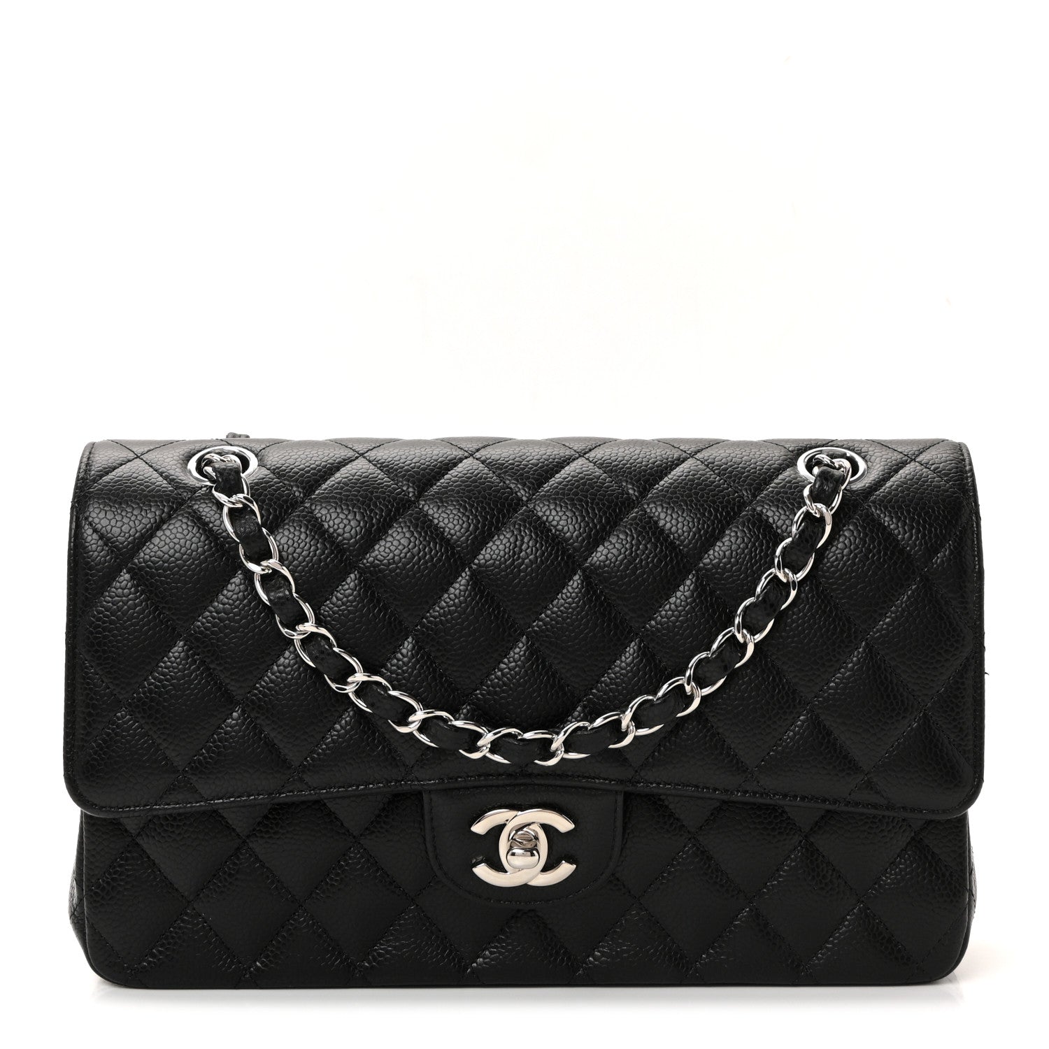 Caviar Quilted Medium Double Flap Black
