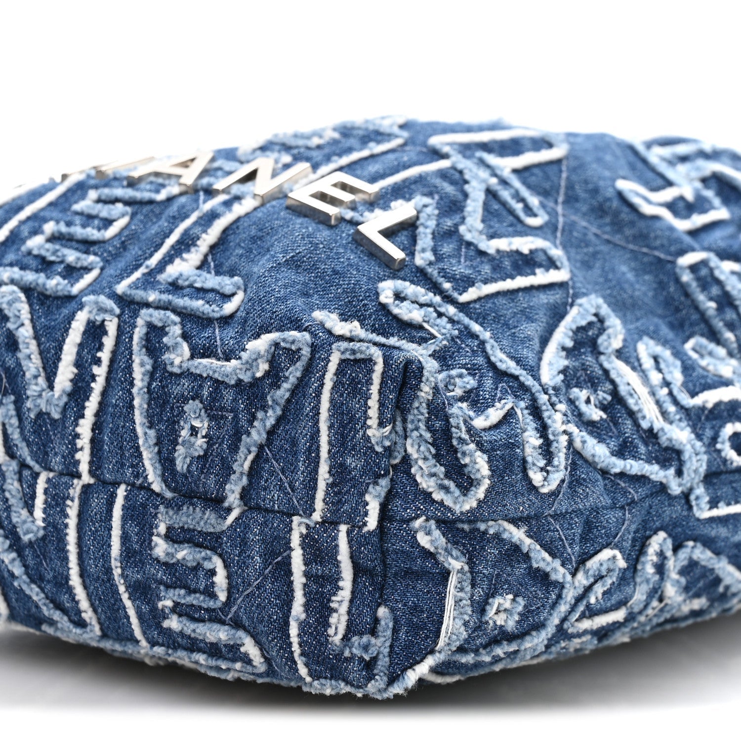 Washed Denim Logo Embroidered Mini Chanel 22 Blue