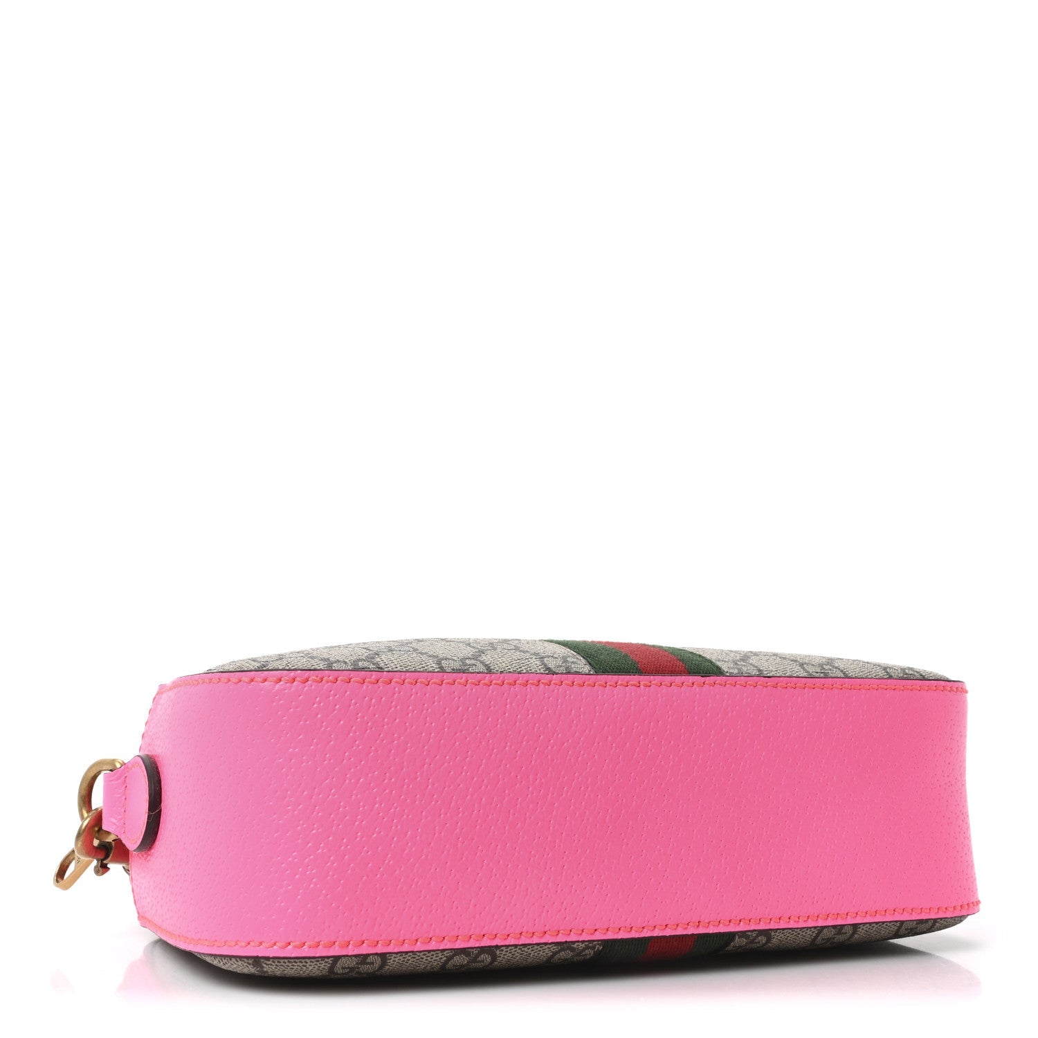 GG Supreme Monogram Textured Dollar Calfskin Web Ophidia Small Crossbody Bag Beige Ebony Fuchsia