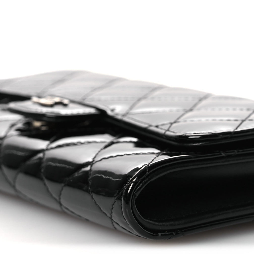 Patent Quilted Wallet On Removable Chain WOC Black