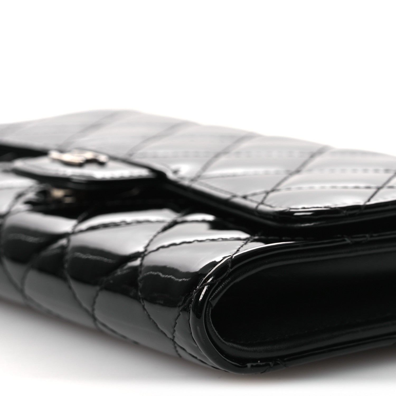 Patent Quilted Wallet On Removable Chain WOC Black