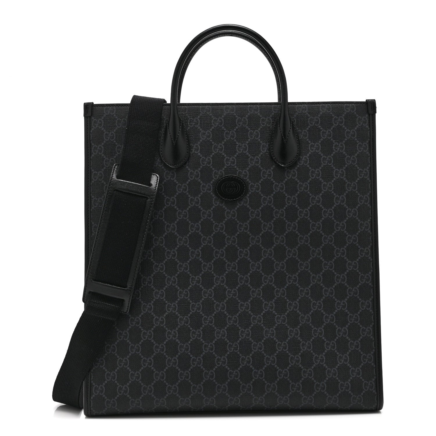 GG Supreme Monogram Azalea Calfskin Medium Retro Interlocking G Vertical Tote Bag Black