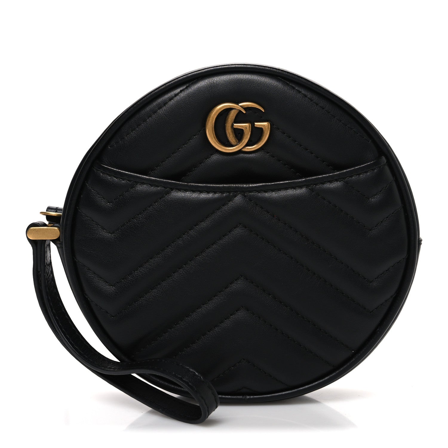 Calfskin Matelasse GG Marmont Round Wrist Wallet Black