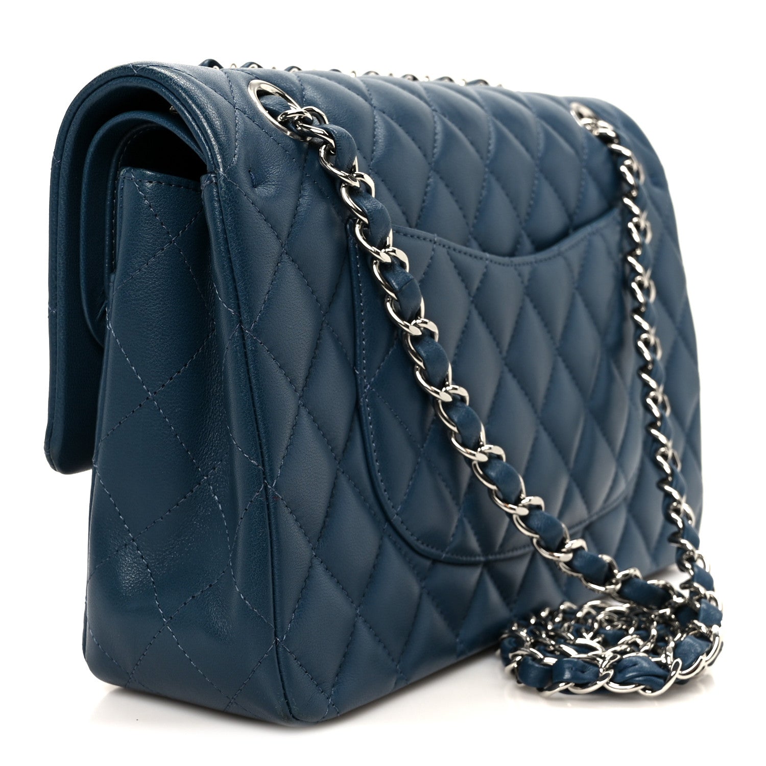 Lambskin Quilted Medium Double Flap Navy