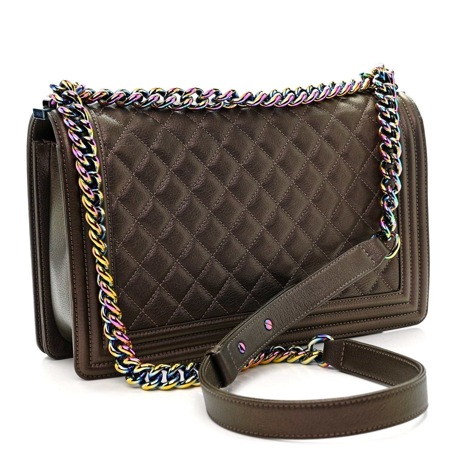 Iridescent Goatskin Quilted New Medium Boy Flap Bronze