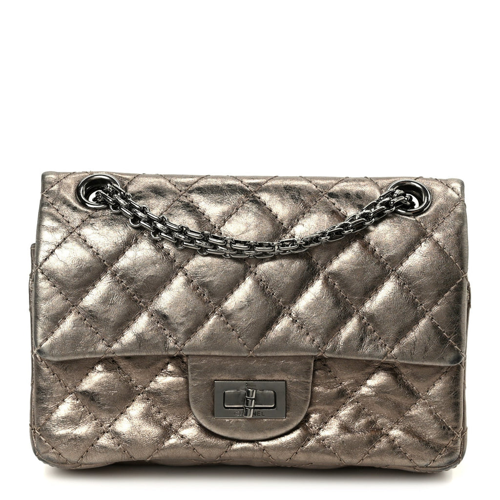 Aged Calfskin Quilted 2.55 Reissue Mini Flap Dark Silver