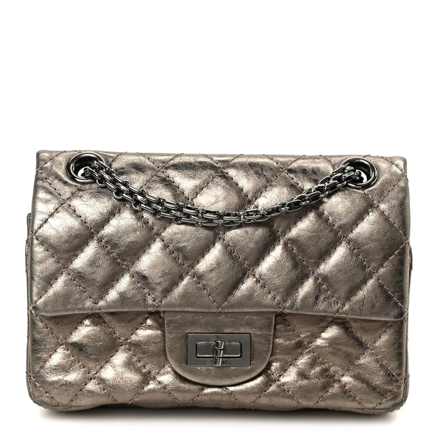 Aged Calfskin Quilted 2.55 Reissue Mini Flap Dark Silver