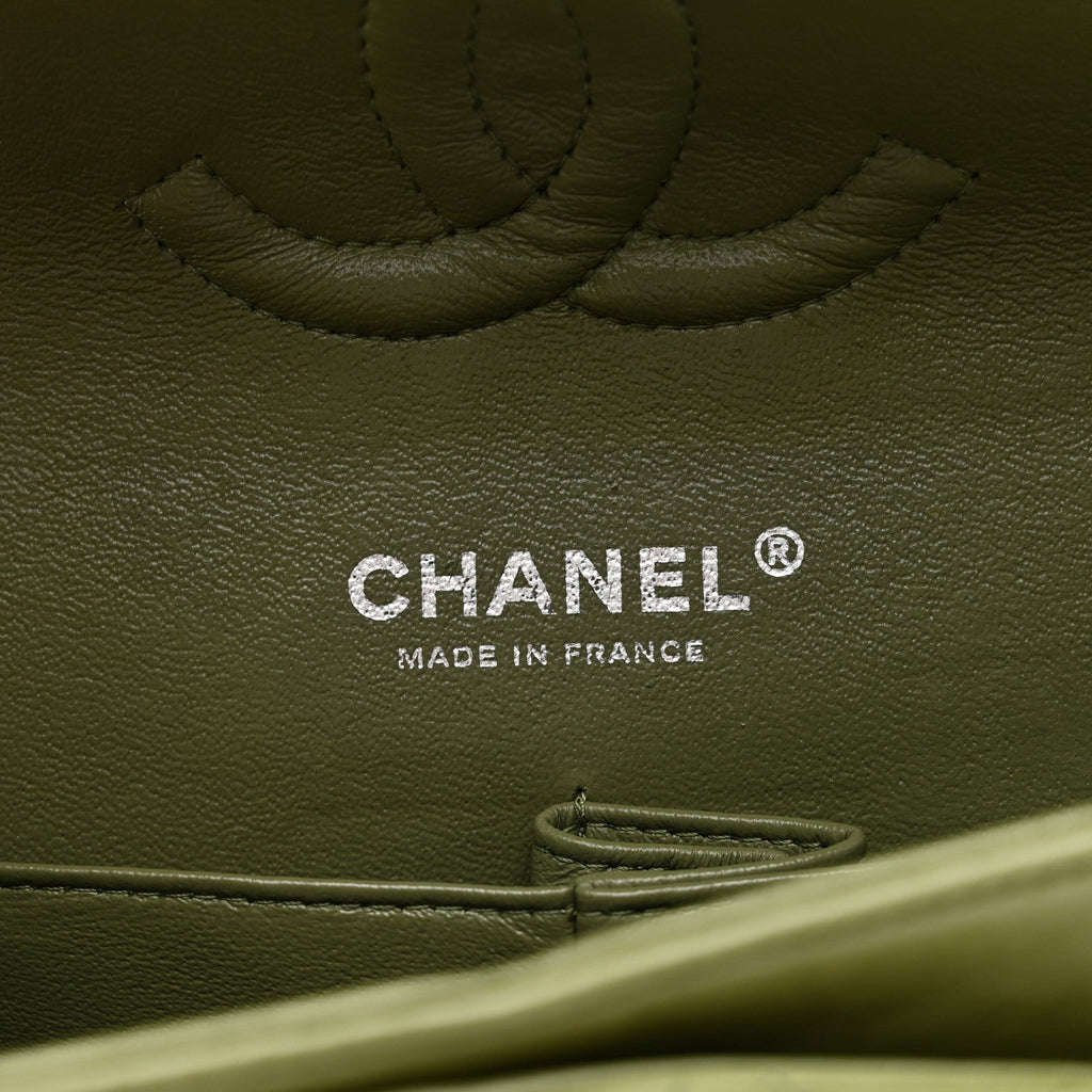 Lambskin Quilted Medium Double Flap Green