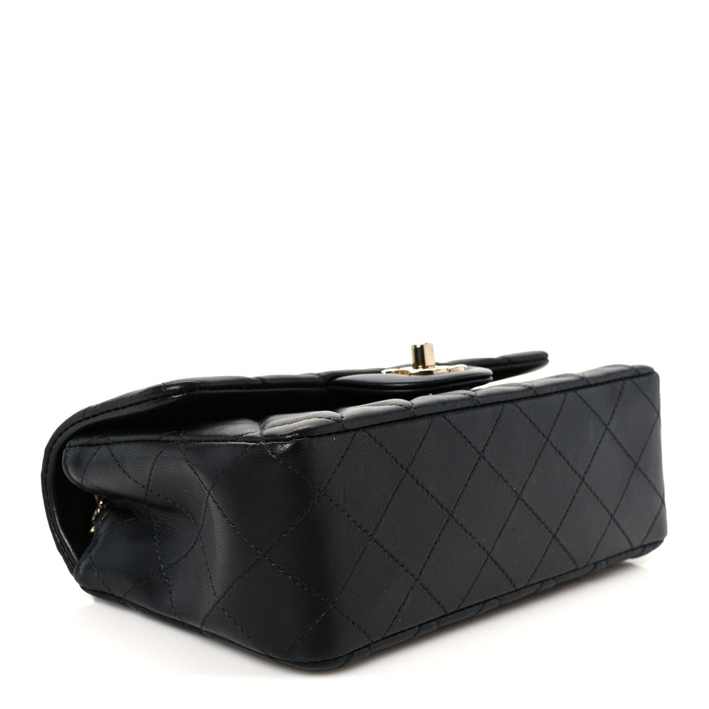 Lambskin Quilted Mini Rectangular Flap Black
