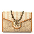 Raffia GG Monogram Matelasse GG Marmont Chain Wallet Natural Beige Off White Sun Oil