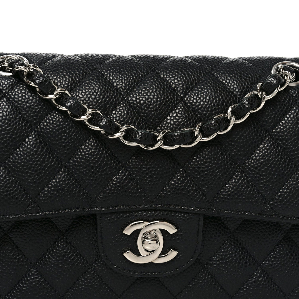 Caviar Quilted Medium Double Flap Black