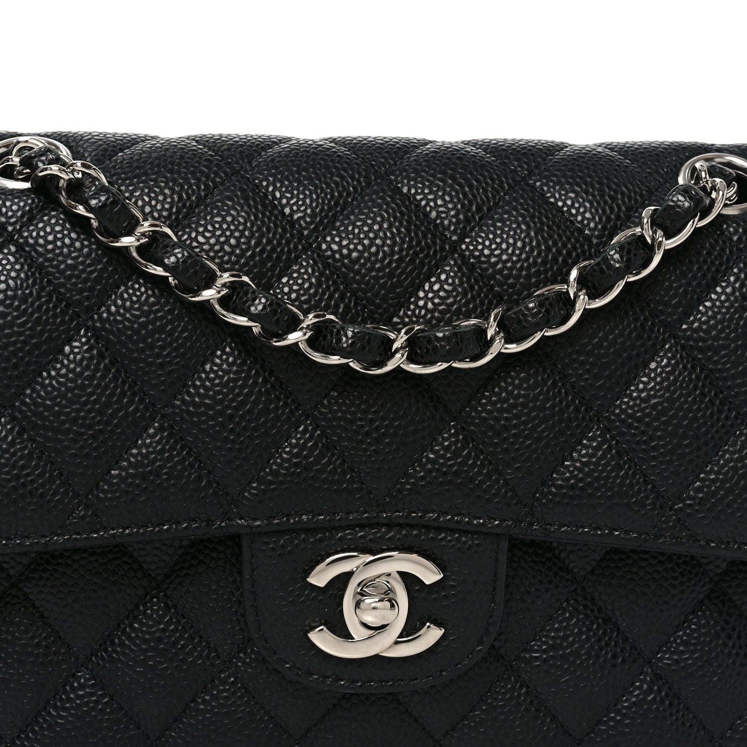 Caviar Quilted Medium Double Flap Black