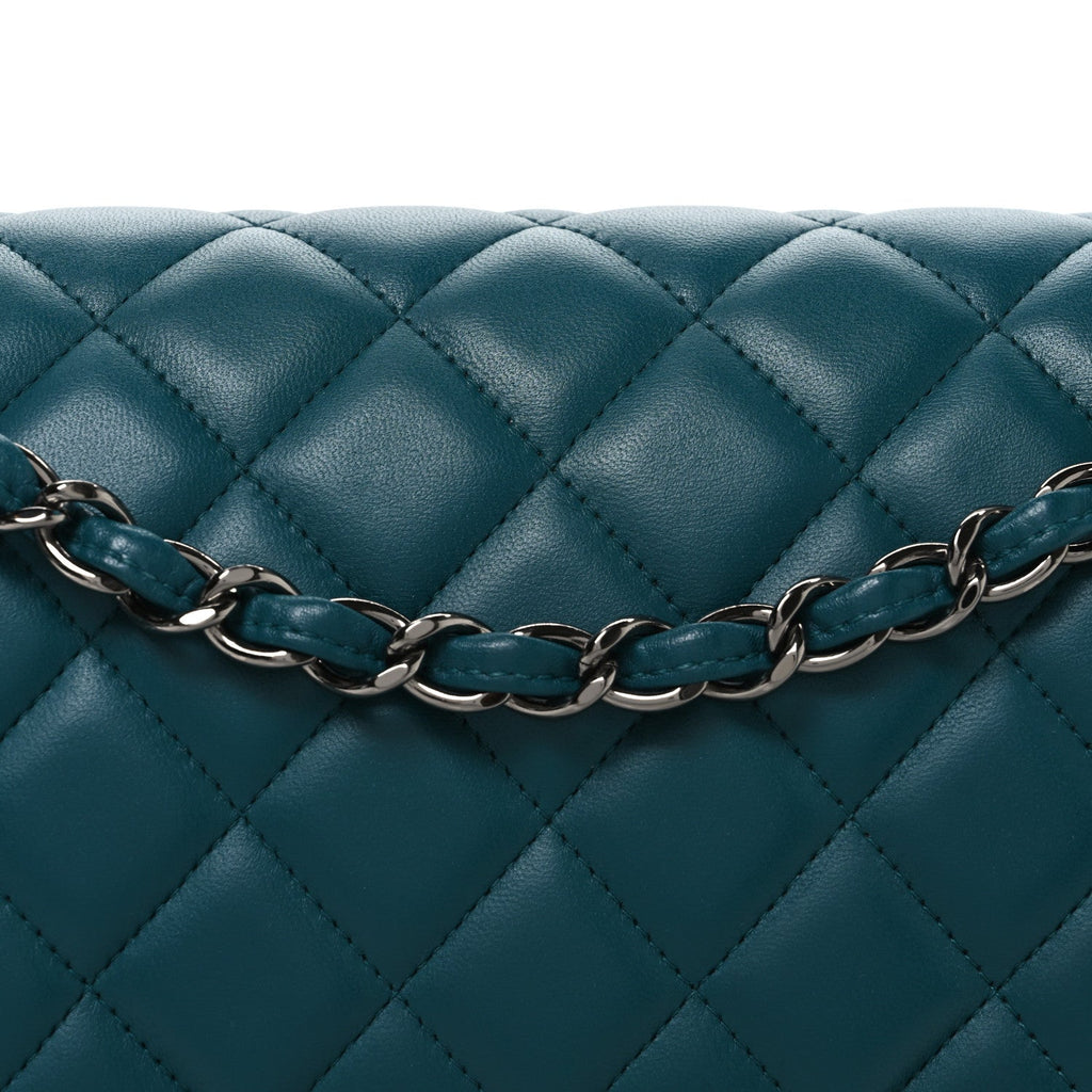 Lambskin Quilted Jumbo Double Flap Turquoise