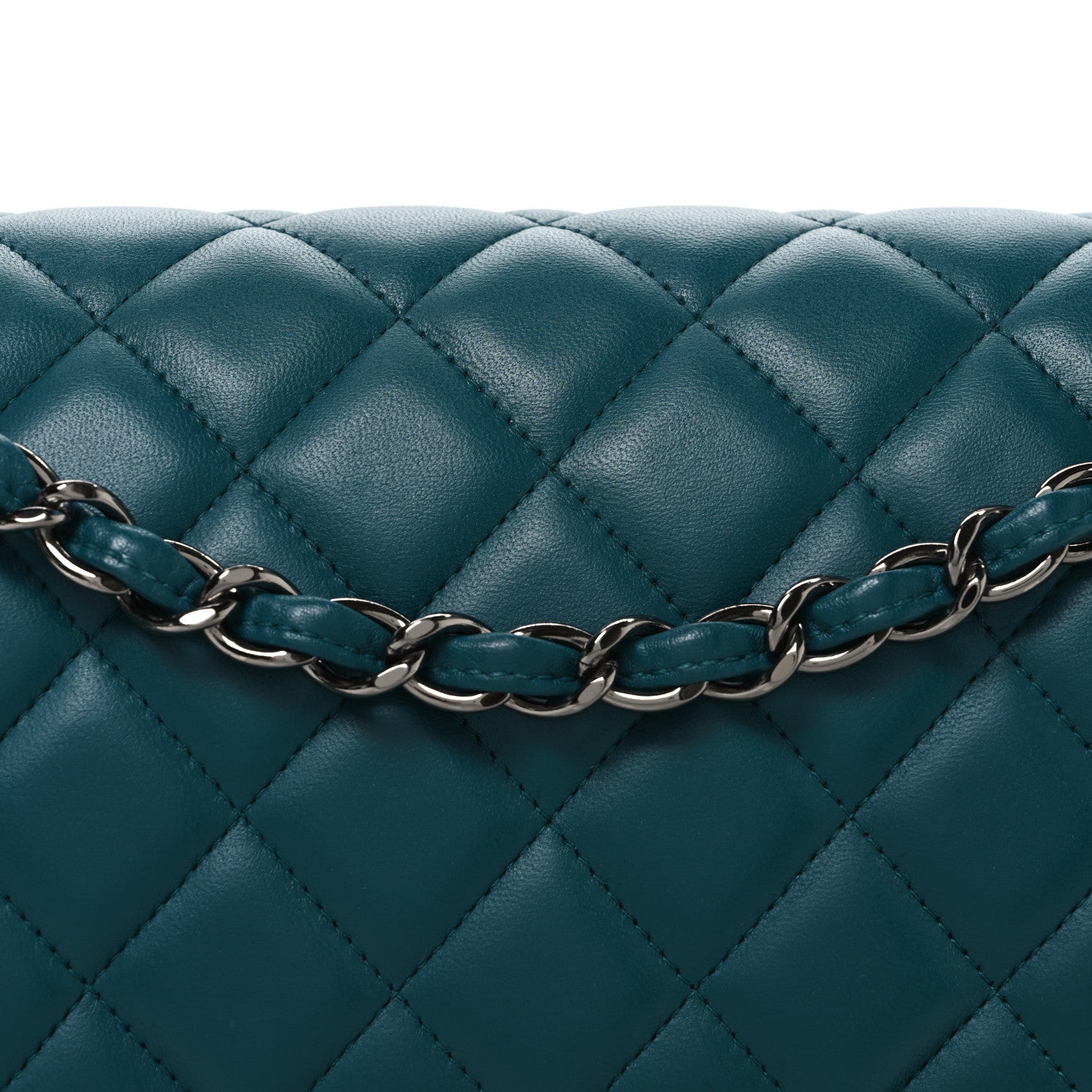 Lambskin Quilted Jumbo Double Flap Turquoise