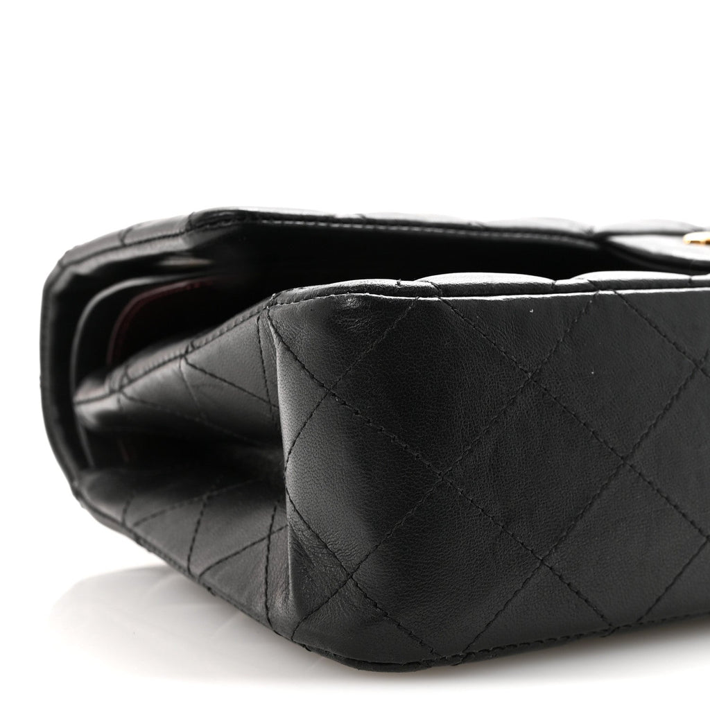 Lambskin Quilted Medium Double Flap Black