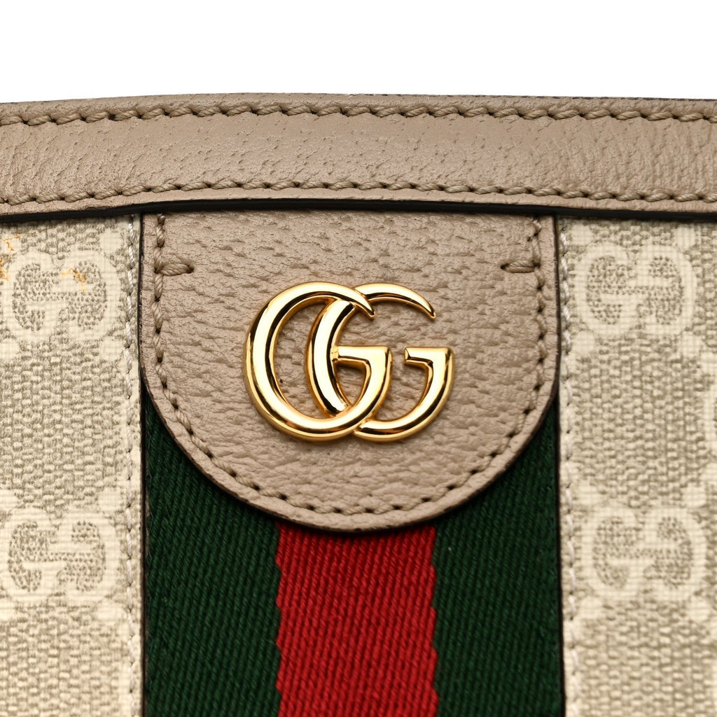 GG Supreme Monogram Textured Dollar Calfskin Web Medium Ophidia Shopping Tote Beige Mystic White Oatmeal