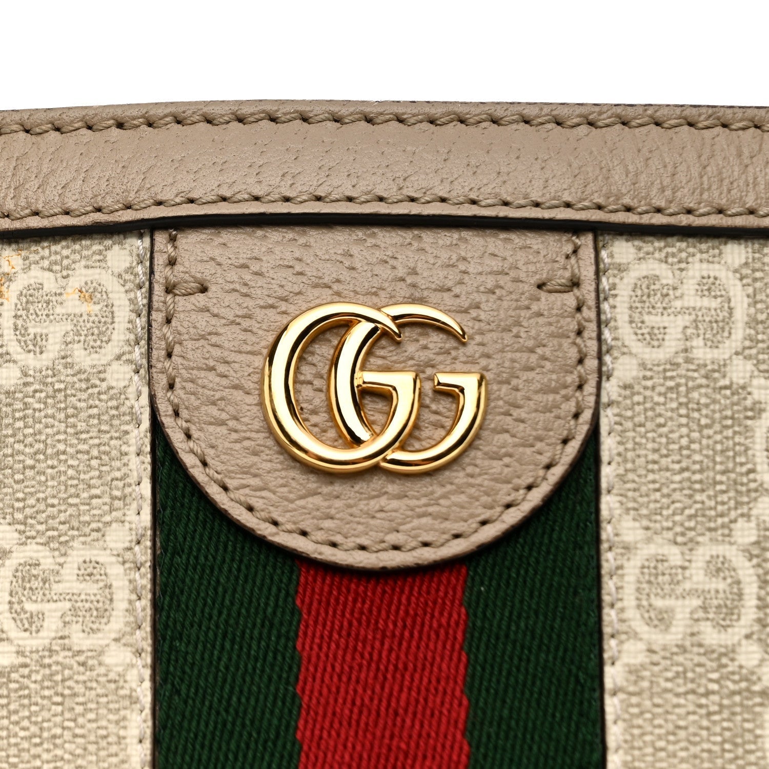 GG Supreme Monogram Textured Dollar Calfskin Web Medium Ophidia Shopping Tote Beige Mystic White Oatmeal
