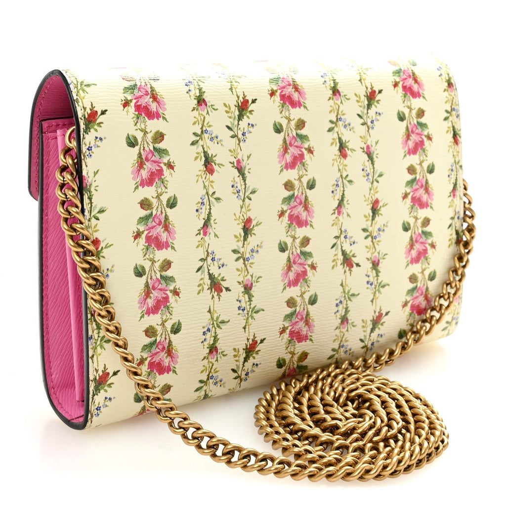 Calfskin Floral Print Mini Dionysus Chain Wallet Ivory Pink