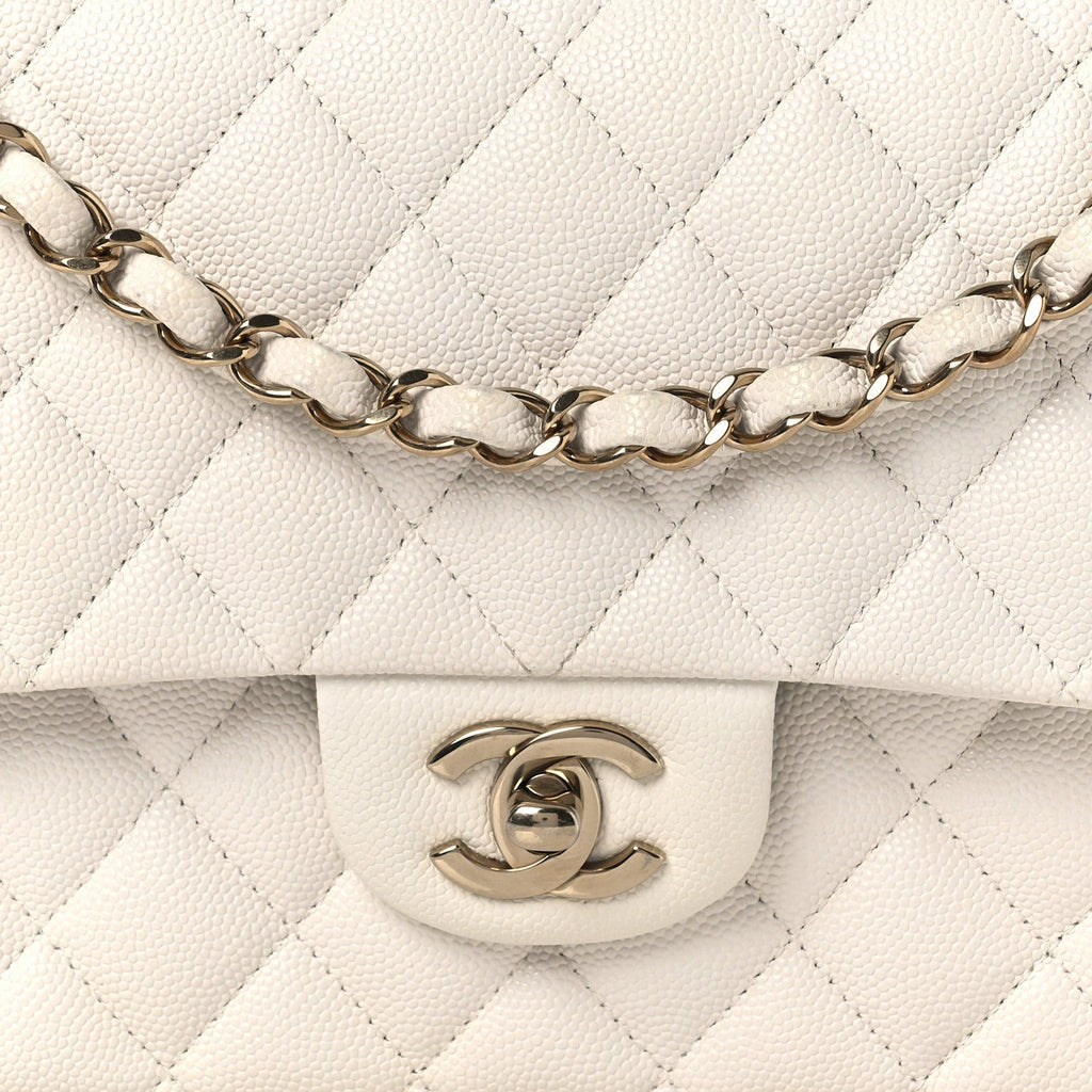 Caviar Quilted Medium Double Flap White
