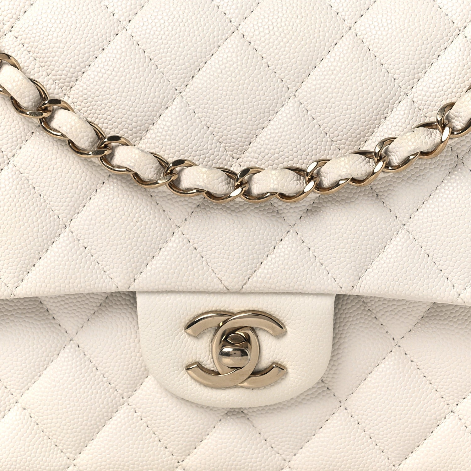 Caviar Quilted Medium Double Flap White
