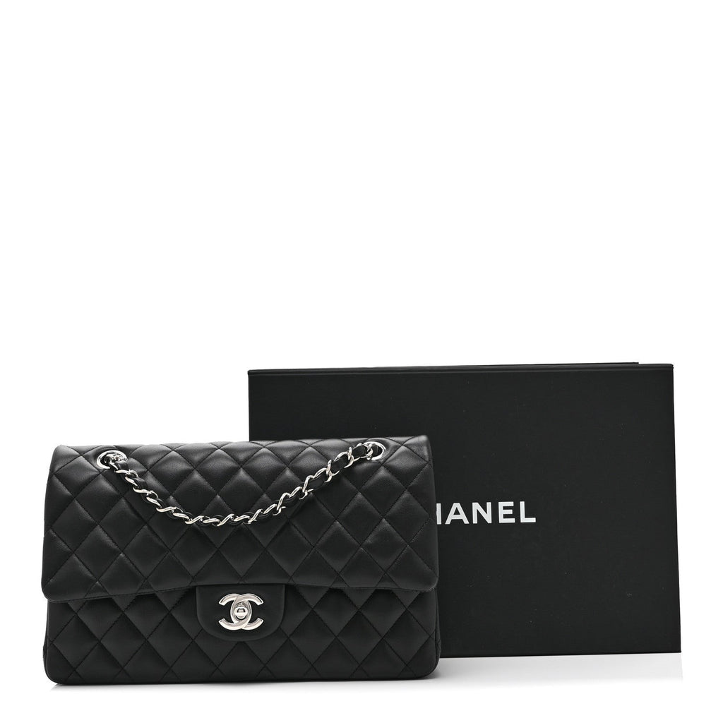 Lambskin Quilted Medium Double Flap Black