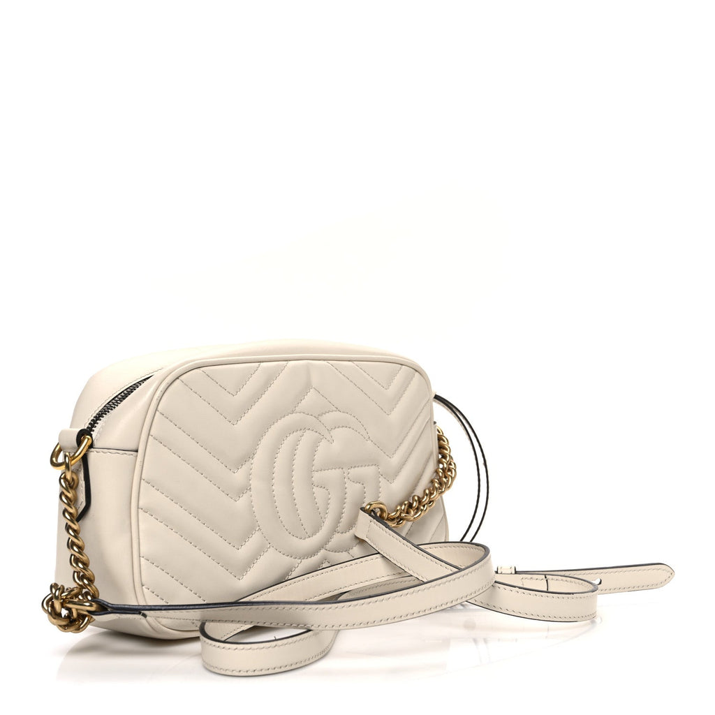Calfskin Matelasse Small GG Marmont Chain Shoulder Bag White