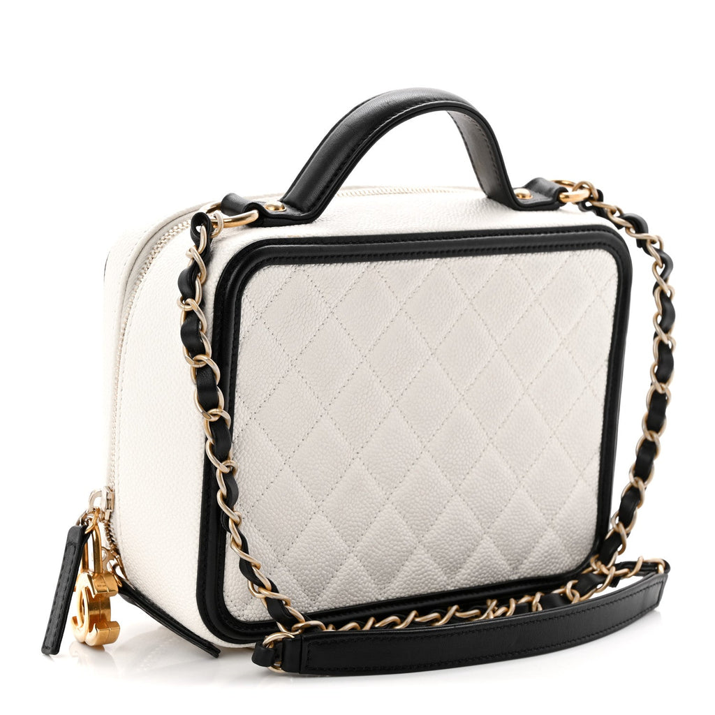 Caviar Quilted Medium CC Filigree Vanity Case White Black