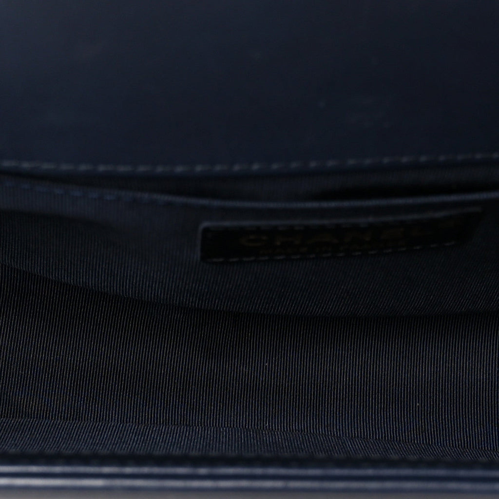 Lambskin Quilted Medium Boy Flap Dark Navy