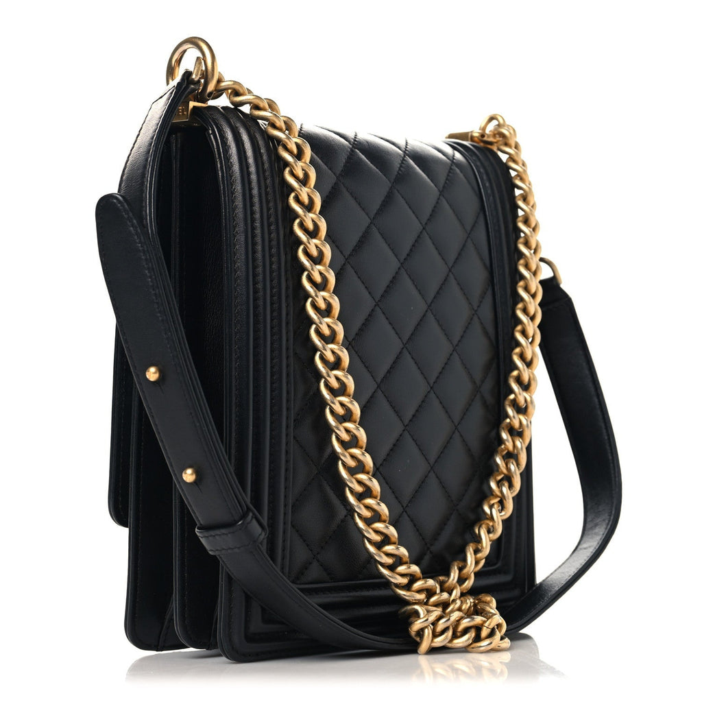 Calfskin Quilted North South Boy Flap Black