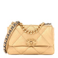 Metallic Goatskin Quilted Medium Chanel 19 Flap Gold