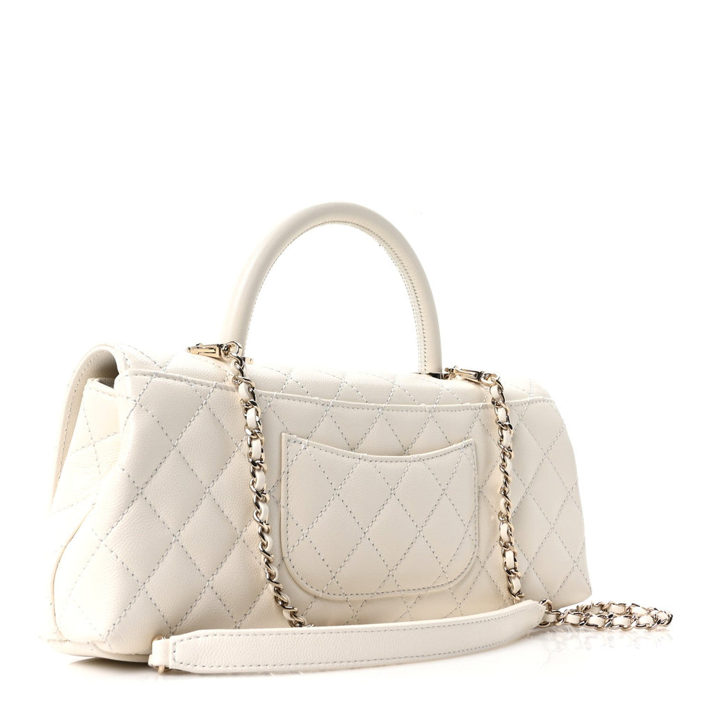 Caviar Quilted Maxi East West Coco Handle Flap White
