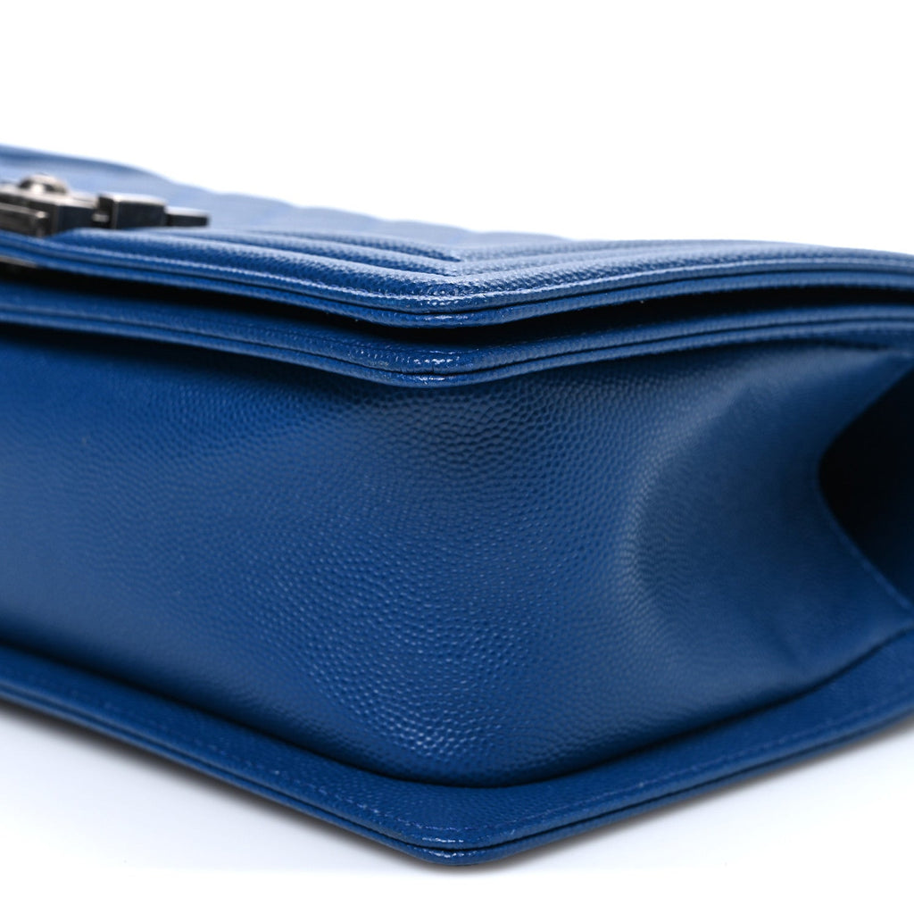 Caviar Quilted Medium Boy Flap Dark Blue
