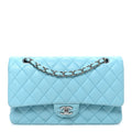 Lambskin Quilted Medium Double Flap Light Blue