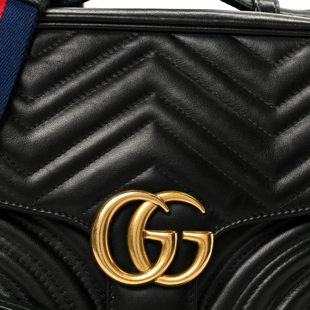Calfskin Matelasse Sylvie Web Small GG Marmont Top Handle Shoulder Bag Black