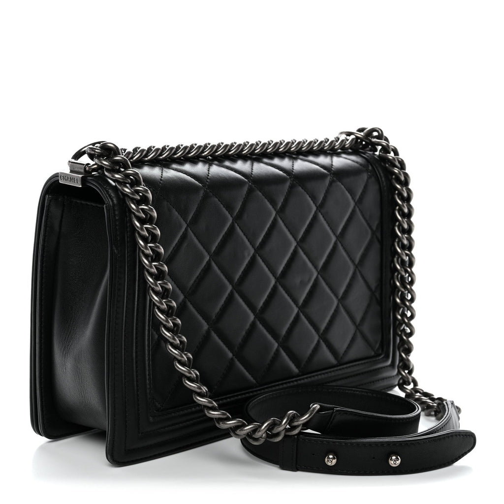 Calfskin Quilted Medium Boy Flap Black