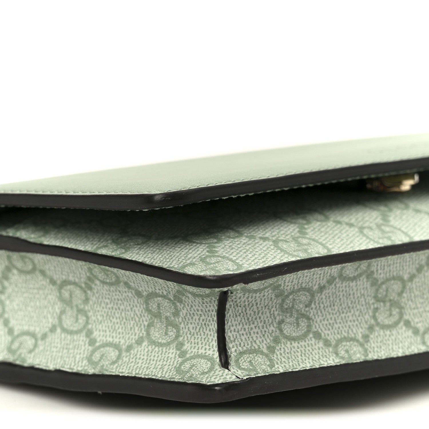 GG Supreme Monogram Textured Calfskin Emblem Wallet On Chain Sage Green