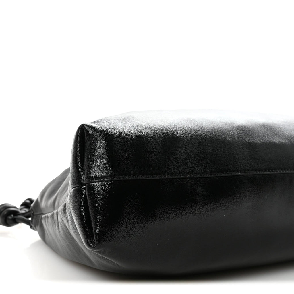 Patent Lambskin Donut Chain Large Flamenco Knot Clutch Black
