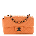 Lambskin Quilted Mini Rectangular Flap Orange