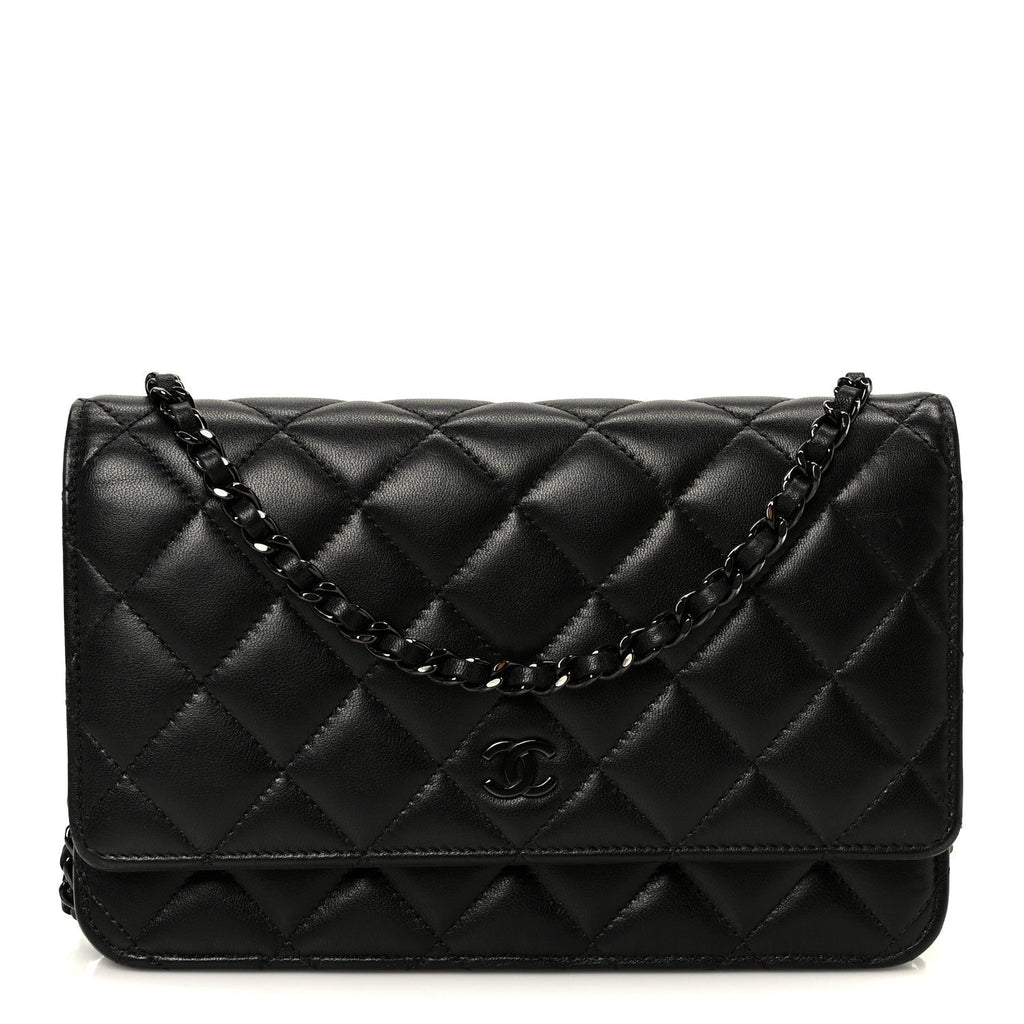 Pearly Lambskin Quilted Wallet On Chain WOC So Black