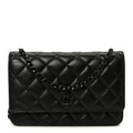 Pearly Lambskin Quilted Wallet On Chain WOC So Black