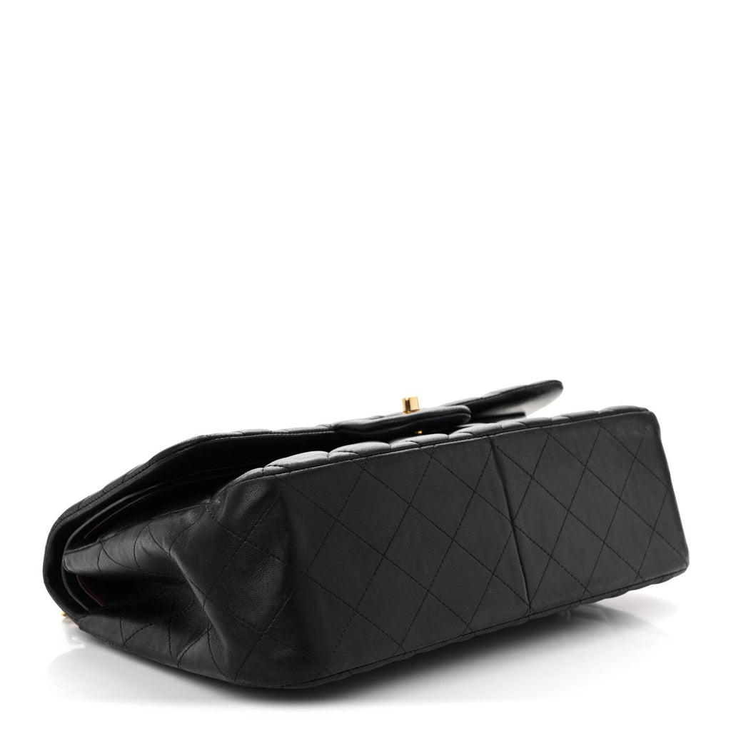 Lambskin Quilted Jumbo Double Flap Black