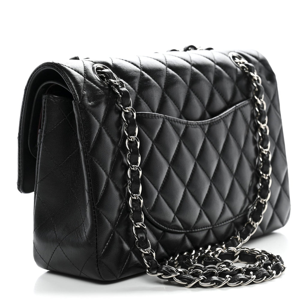 Lambskin Quilted Medium Double Flap Black