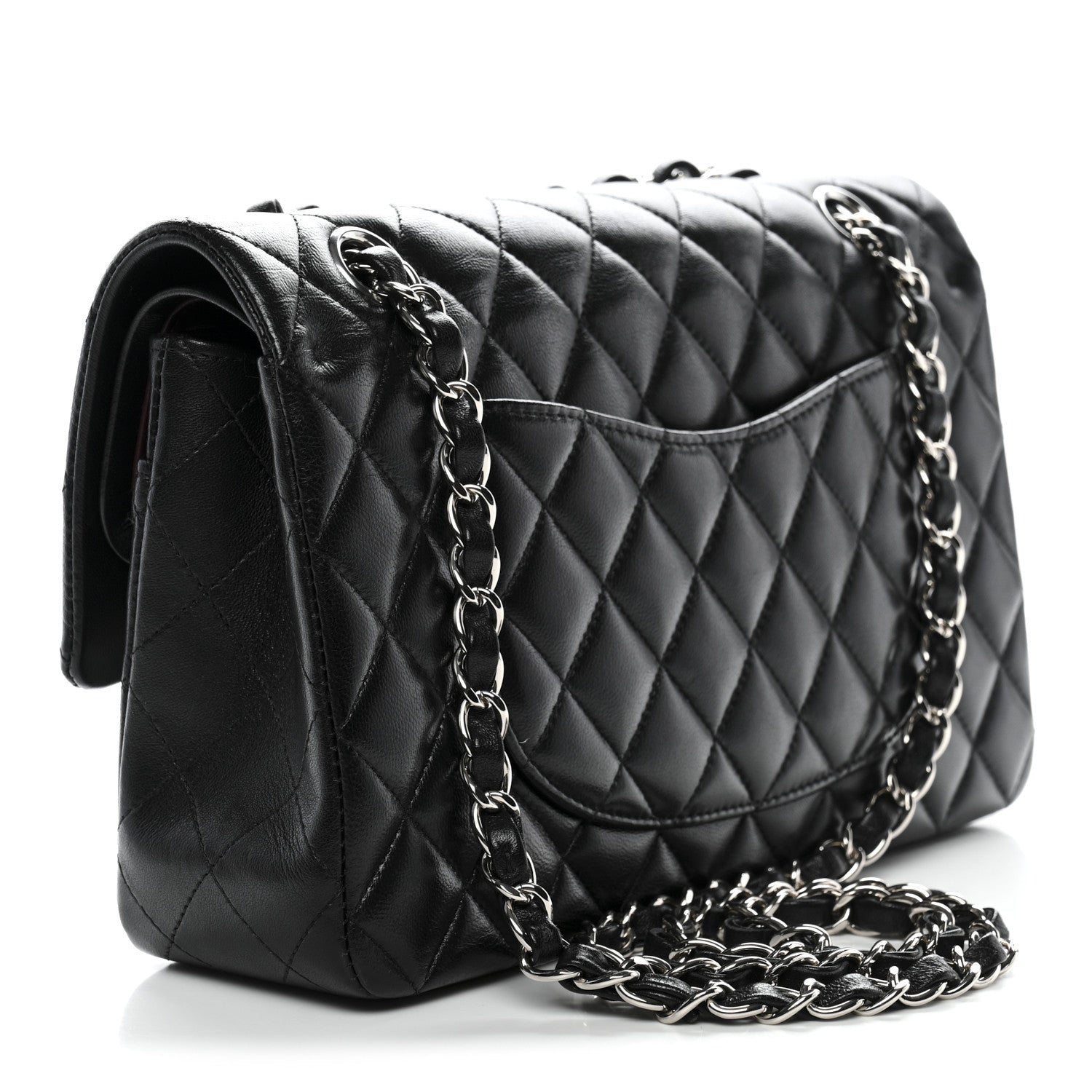 Lambskin Quilted Medium Double Flap Black