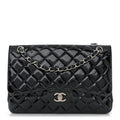 Patent Quilted Jumbo Double Flap Dark Blue