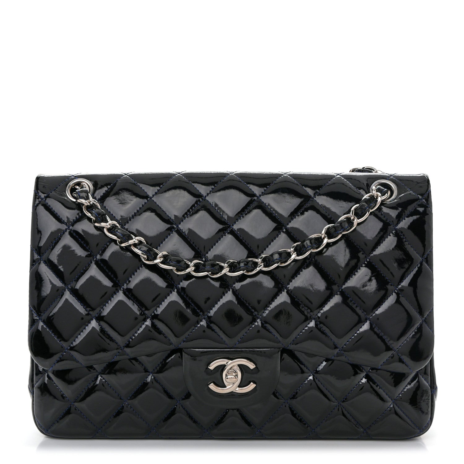 Patent Quilted Jumbo Double Flap Dark Blue