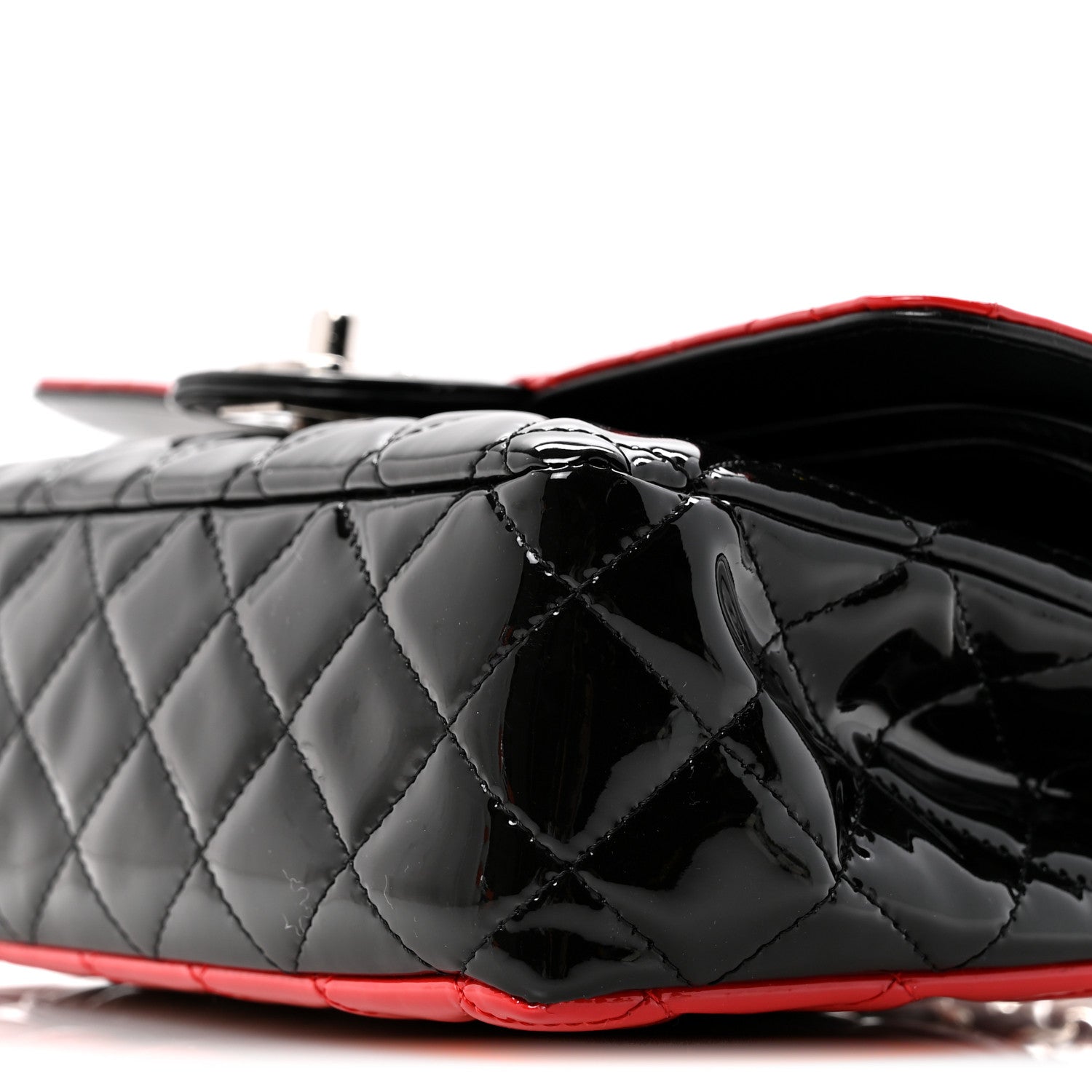 Patent Calfskin Quilted Bi-Color Medium Double Flap Black Red