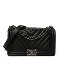 Lambskin Chevron Quilted Medium Boy Flap Black