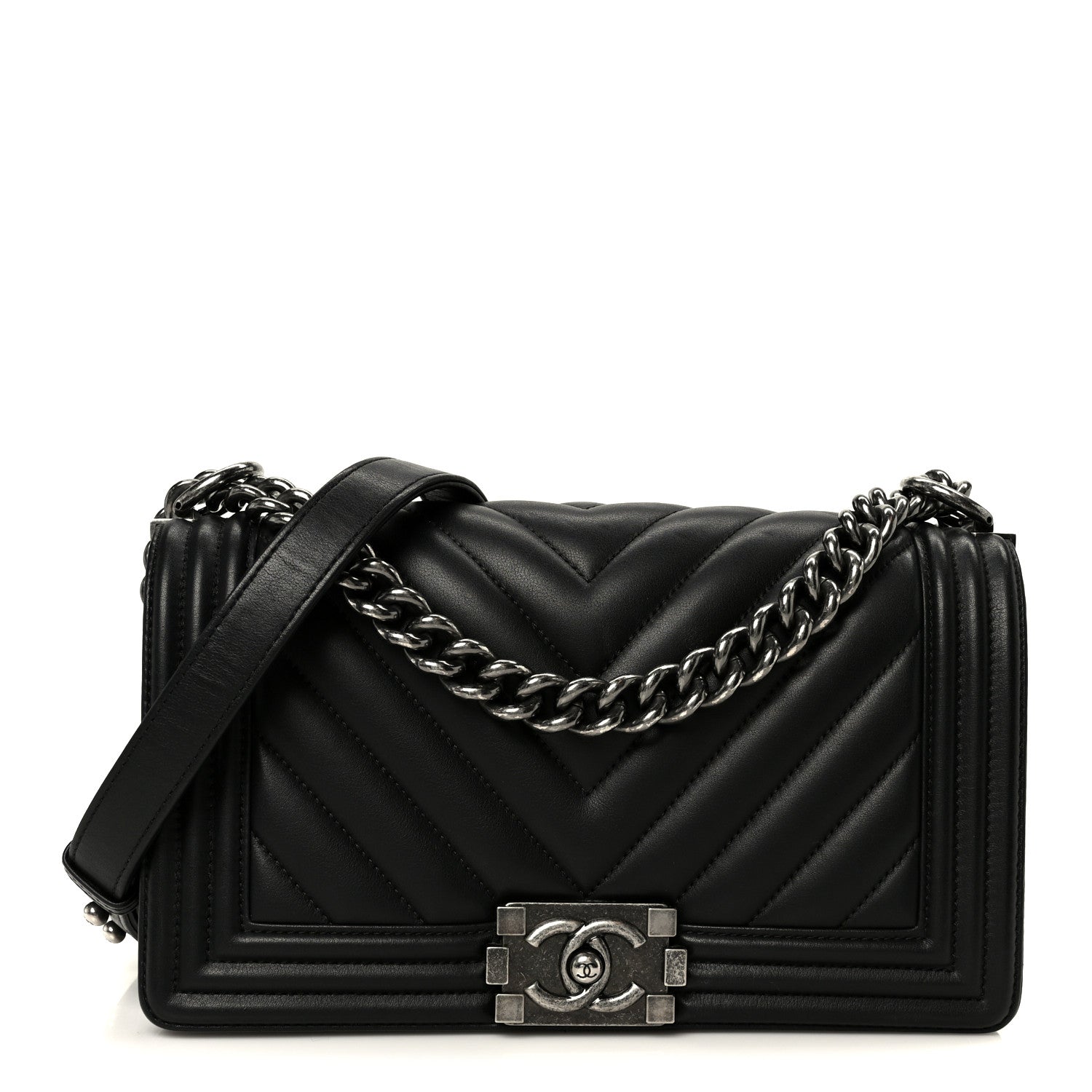 Lambskin Chevron Quilted Medium Boy Flap Black