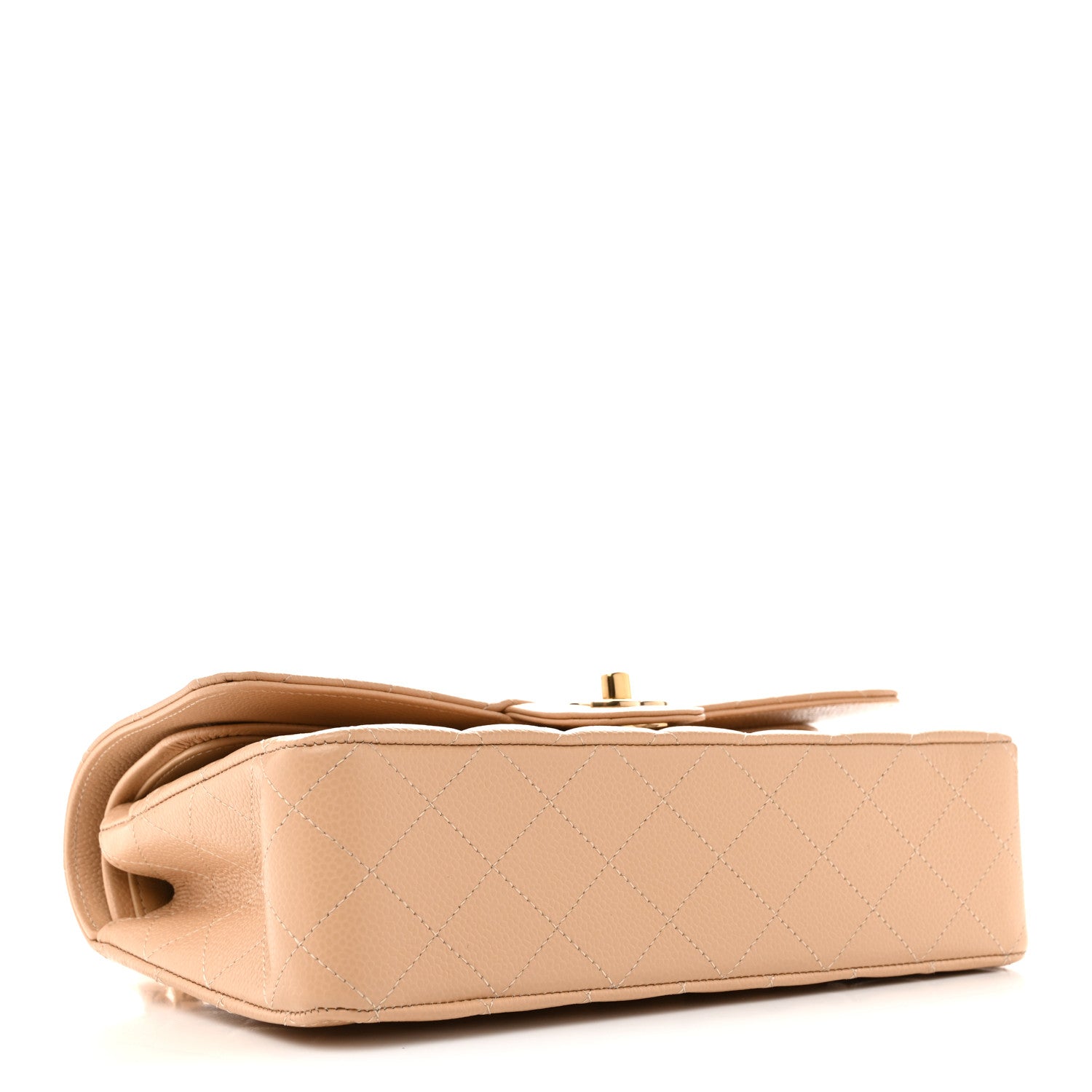 Caviar Quilted Medium Double Flap Beige